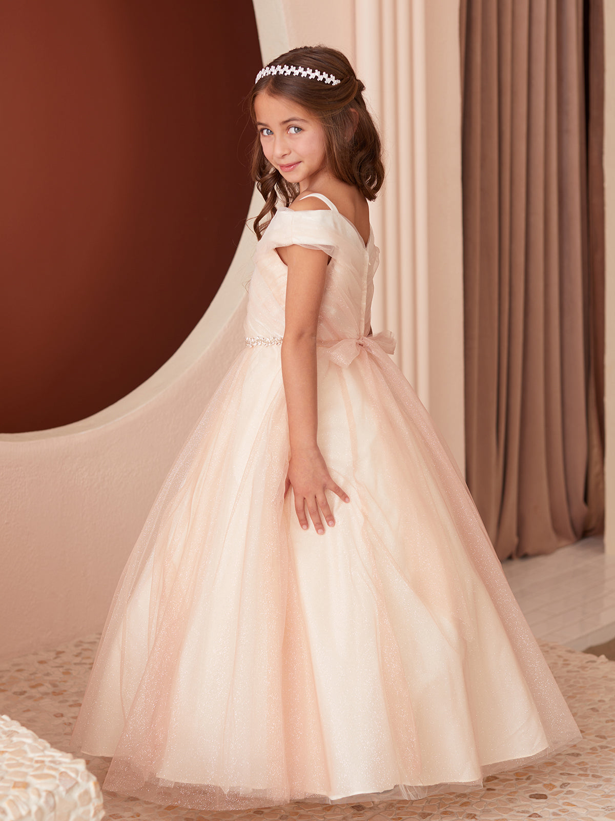 Girl Dress with Glitter Off The Shoulder Dress by TIPTOP KIDS - AS7043