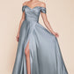 Satin Off The Shoulder A-Line Slit Gown By Ladivine 7493 - Special Occasion