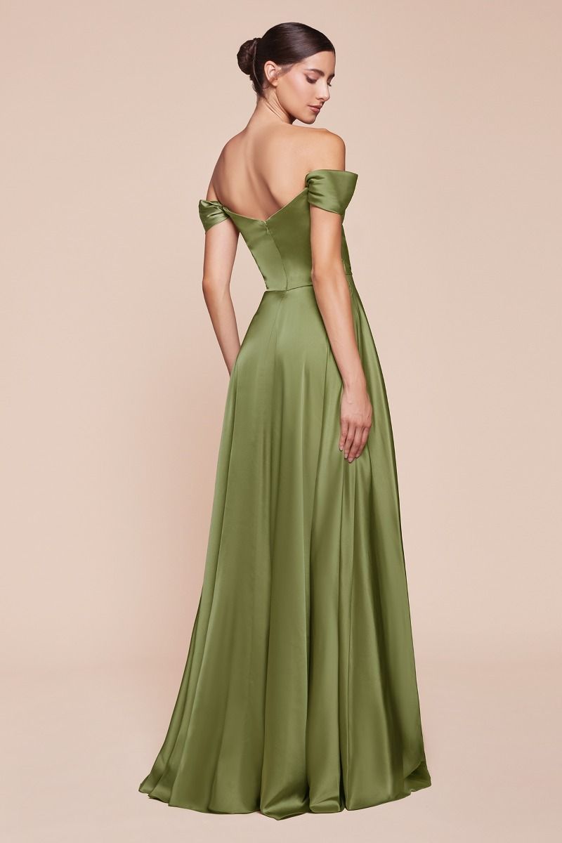 Satin Off The Shoulder A-Line Slit Gown By Ladivine 7493 - Special Occasion