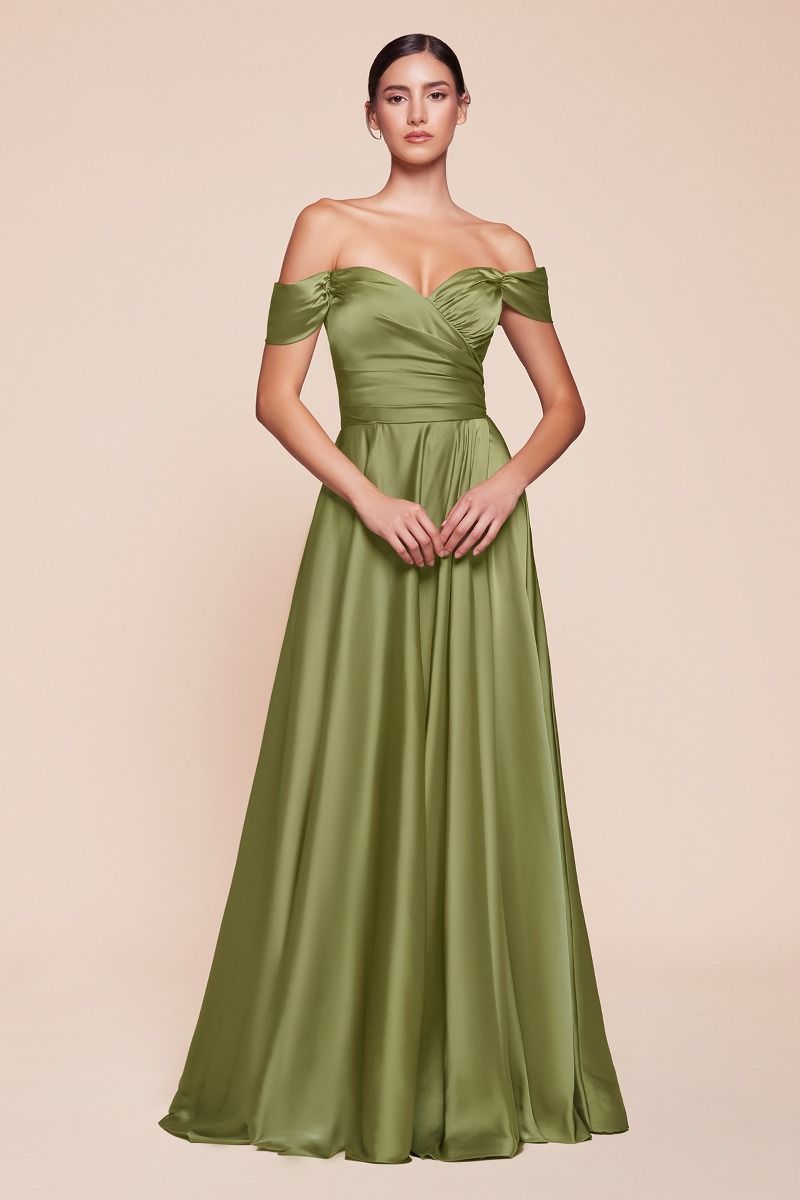 Satin Off The Shoulder A-Line Slit Gown By Ladivine 7493 - Special Occasion