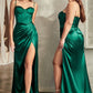 Fitted Satin Sheath Leg Slit Gown by Cinderella Divine 7495 - Special Occasion