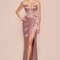 Fitted Satin Sheath Leg Slit Gown by Cinderella Divine 7495 - Special Occasion