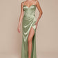 Fitted Satin Sheath Leg Slit Gown by Cinderella Divine 7495 - Special Occasion