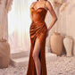 Fitted Satin Sheath Leg Slit Gown by Cinderella Divine 7495 - Special Occasion