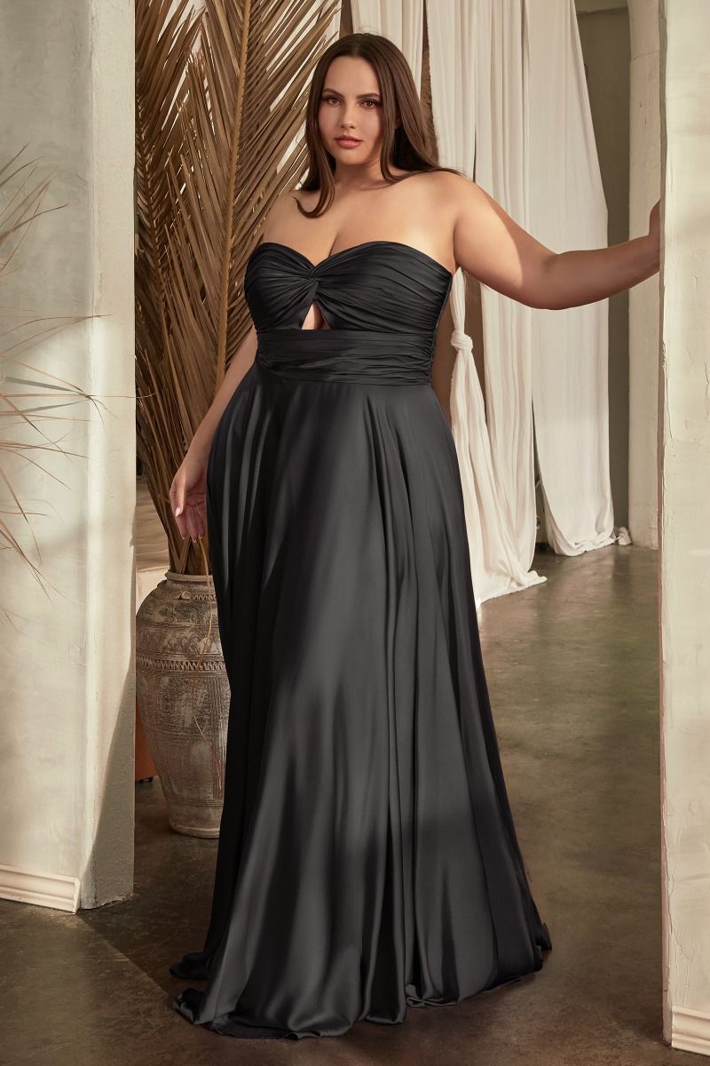 Satin Strapless A-Line Women Formal Gown By Ladivine 7496C - Curves