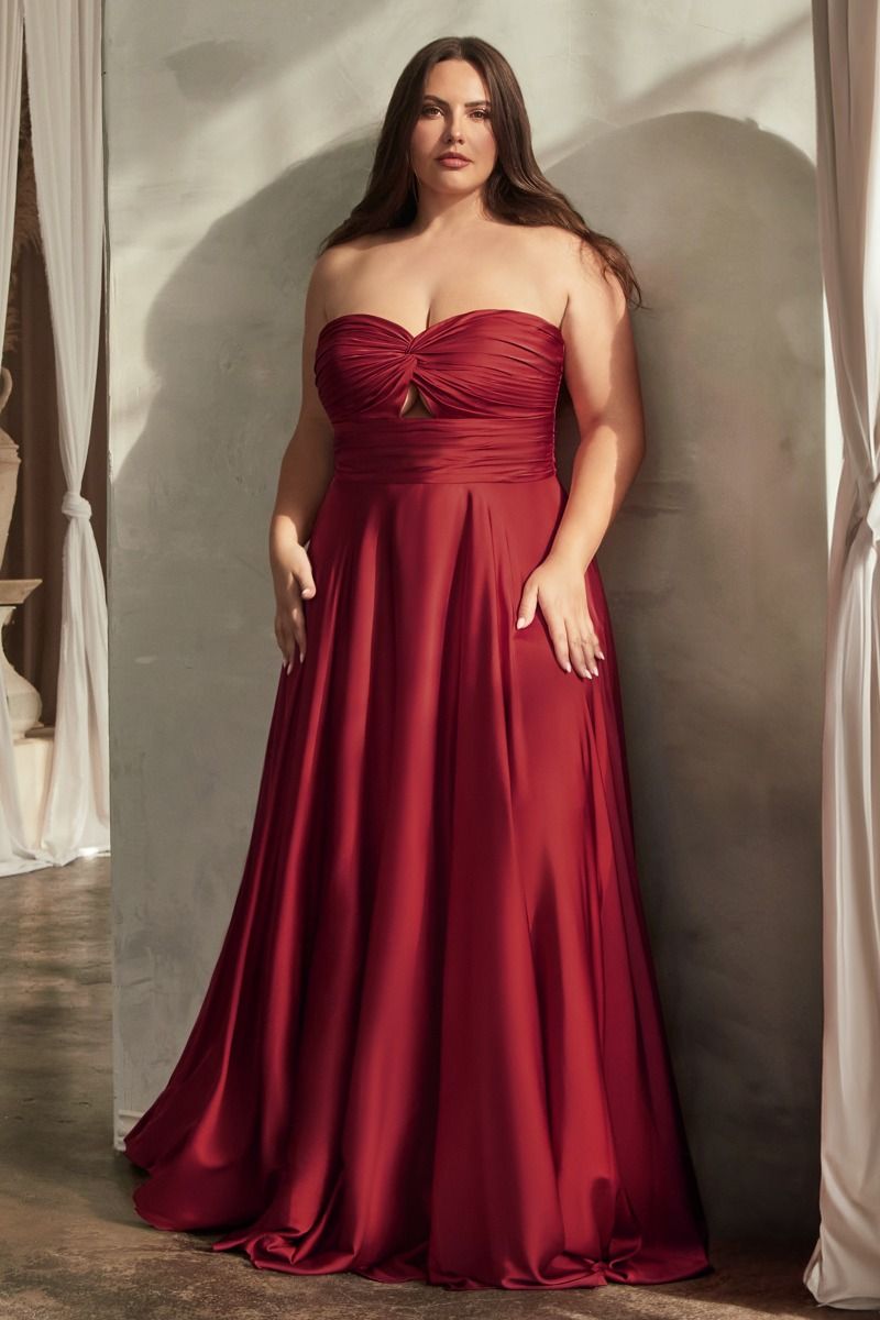 Satin Strapless A-Line Women Formal Gown By Ladivine 7496C - Curves