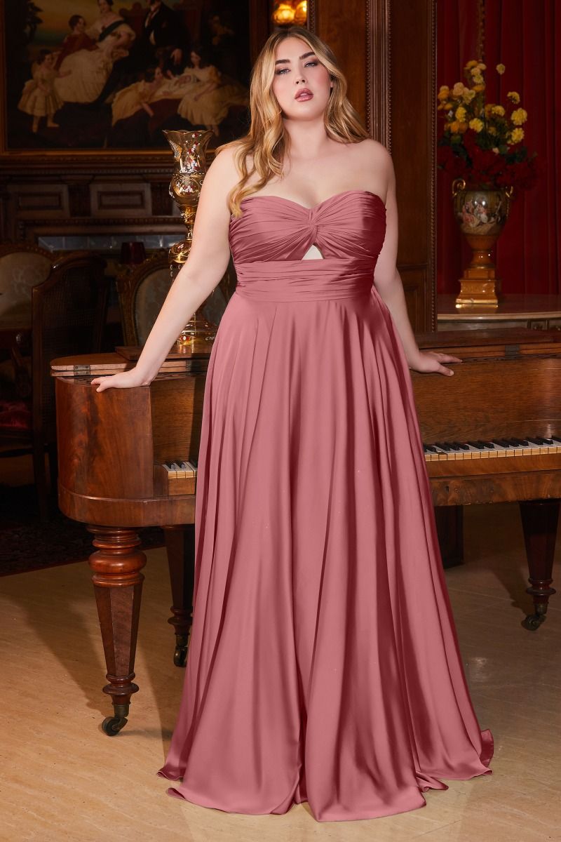 Satin Strapless A-Line Women Formal Gown By Ladivine 7496C - Curves