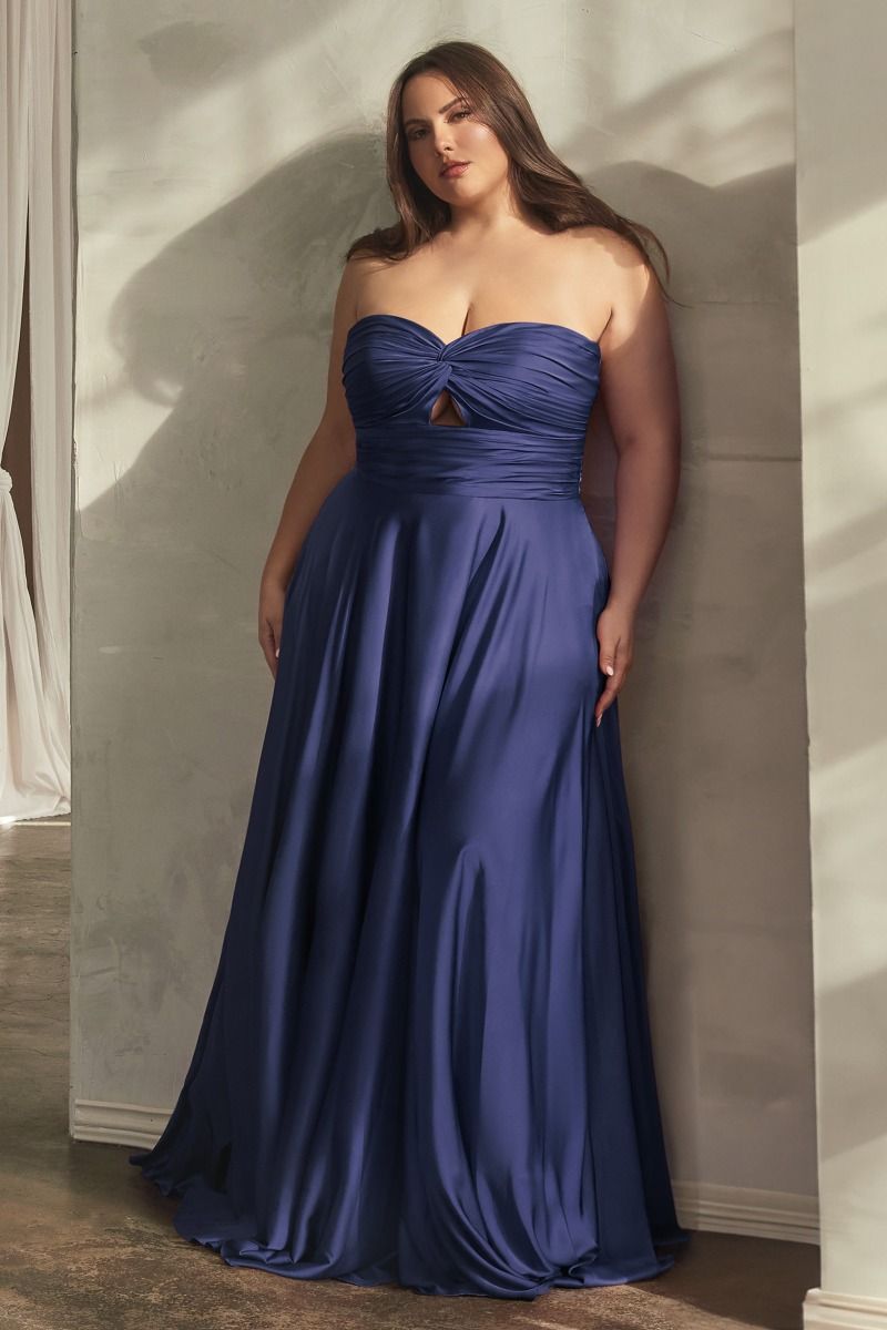 Satin Strapless A-Line Women Formal Gown By Ladivine 7496C - Curves