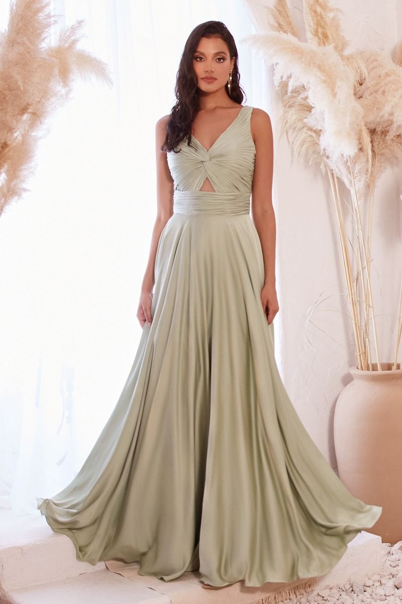 Keyhole Satin A-Line Gown by Cinderella Divine 7497 - Special Occasion