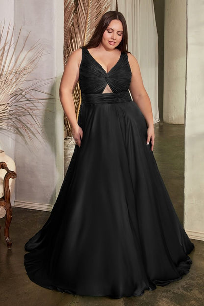 Keyhole Satin A-Line Gown by Cinderella Divine 7497C - Curves