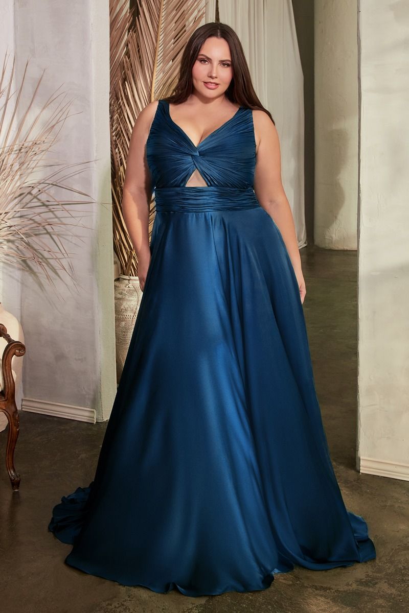 Keyhole Satin A-Line Gown by Cinderella Divine 7497C - Curves