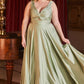 Keyhole Satin A-Line Gown by Cinderella Divine 7497C - Curves