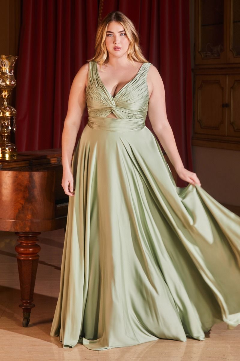 Keyhole Satin A-Line Gown by Cinderella Divine 7497C - Curves