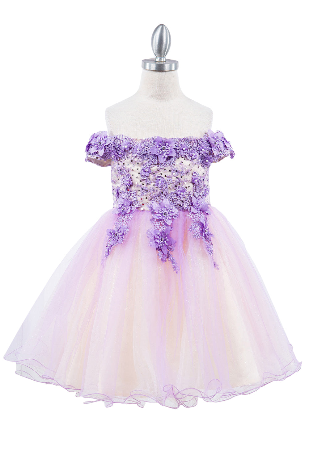 Off Shoulder Glitter Tulle Flower Girl Dress by Cinderella Couture USA AS9130