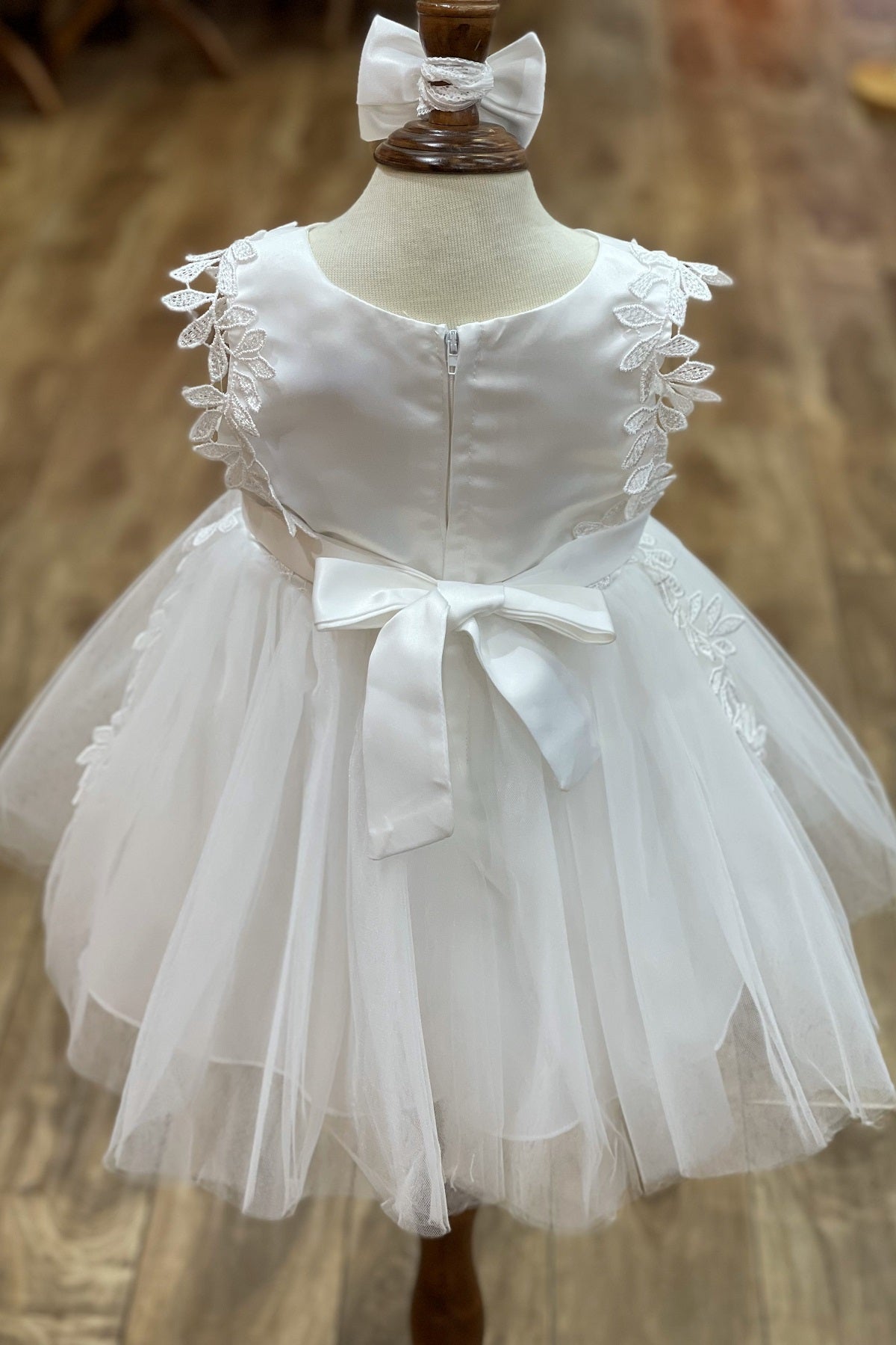 Satin Lace Headband Flower Baby Dress by Cinderella Couture USA AS9139B