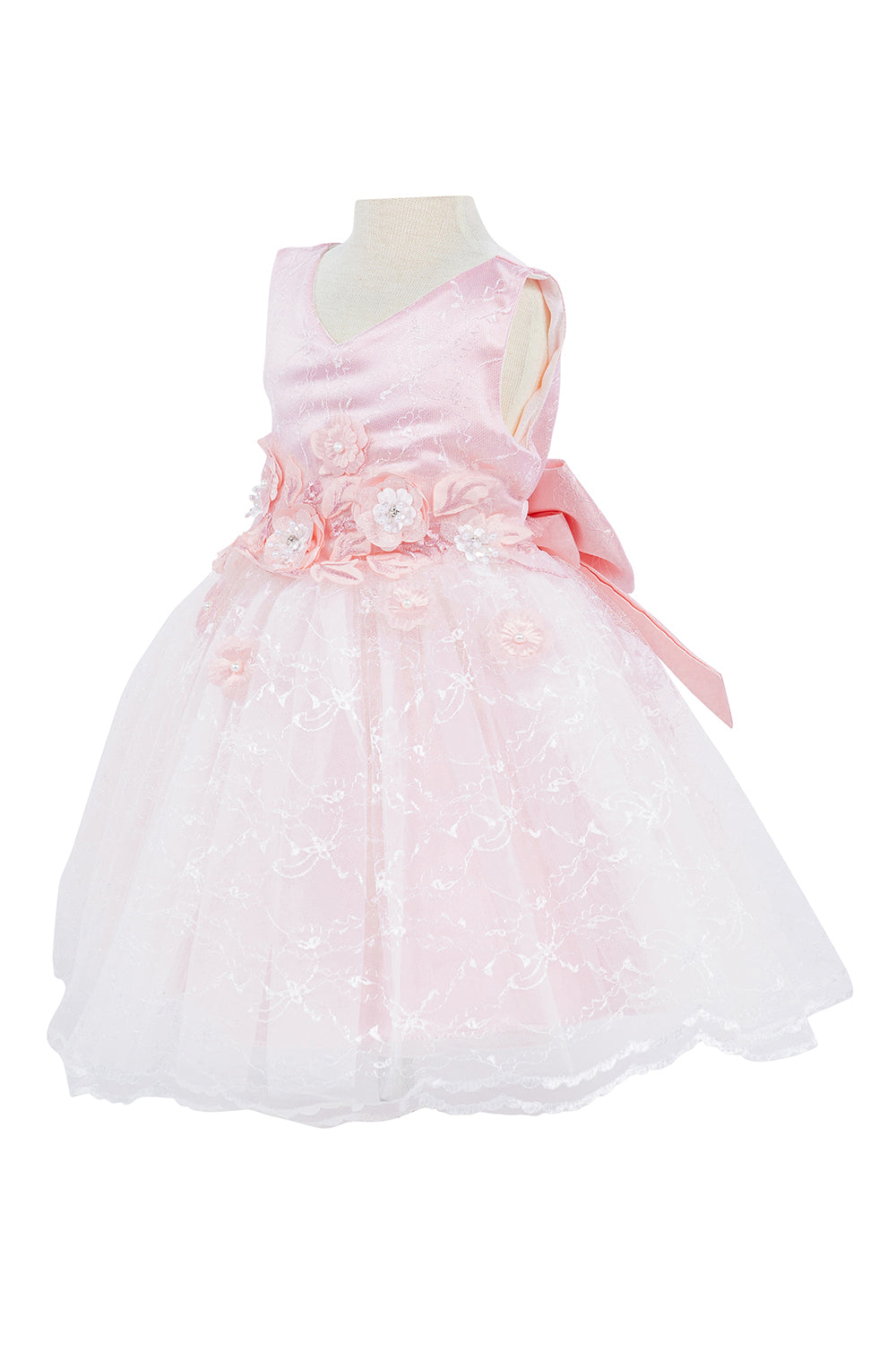 3D Flower Lace Satin Baby Dress by Cinderella Couture USA AS9140B