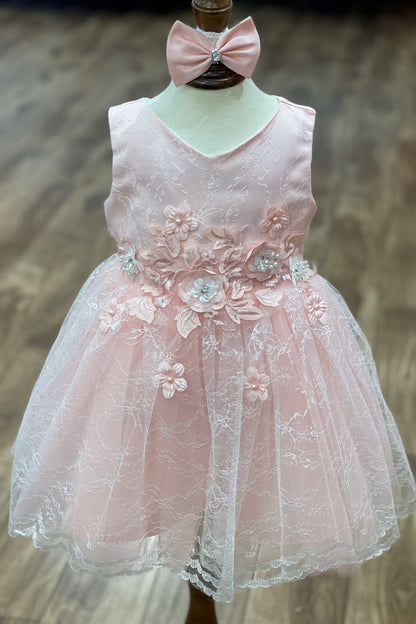 3D Flower Lace Satin Baby Dress by Cinderella Couture USA AS9140B