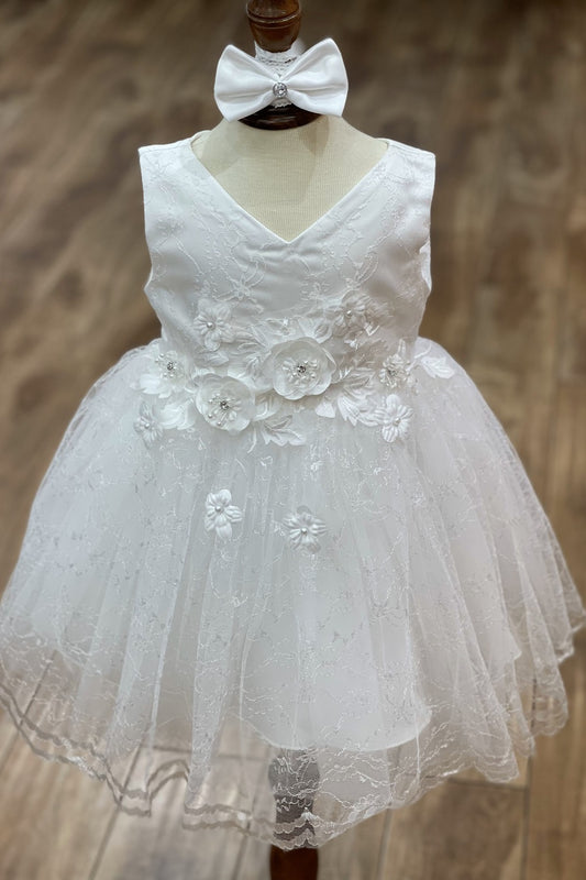 3D Flower Lace Satin Baby Dress by Cinderella Couture USA AS9140B