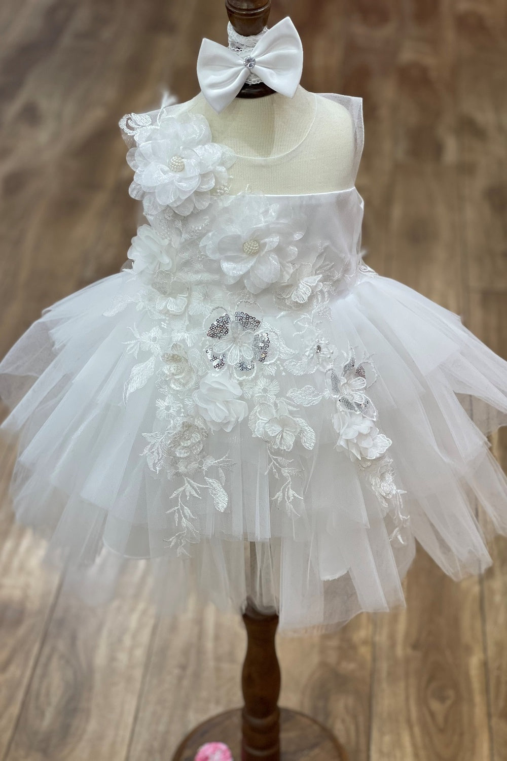 Beautiful 3D Flowers Tulle Baby Dress by Cinderella Couture USA AS9141B