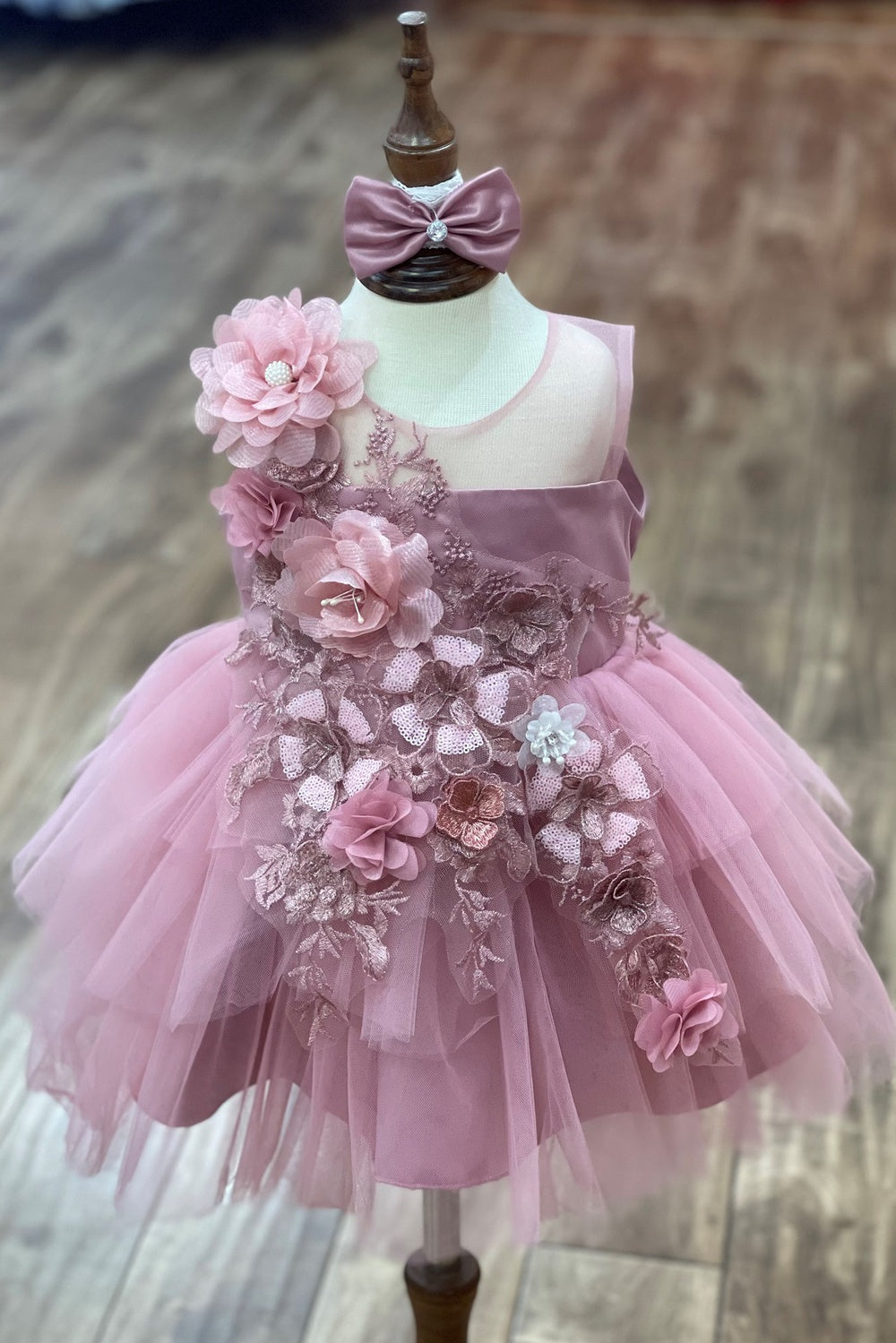 Beautiful 3D Flowers Tulle Baby Dress by Cinderella Couture USA AS9141B