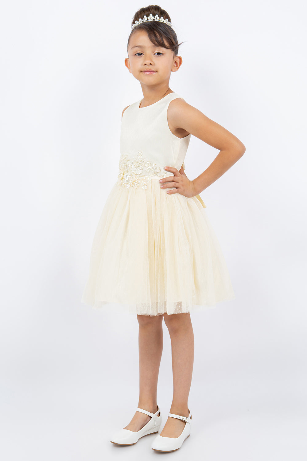 Elegant Sleeveless Satin Tulle Flower Girl Dress by Cinderella Couture USA AS9145