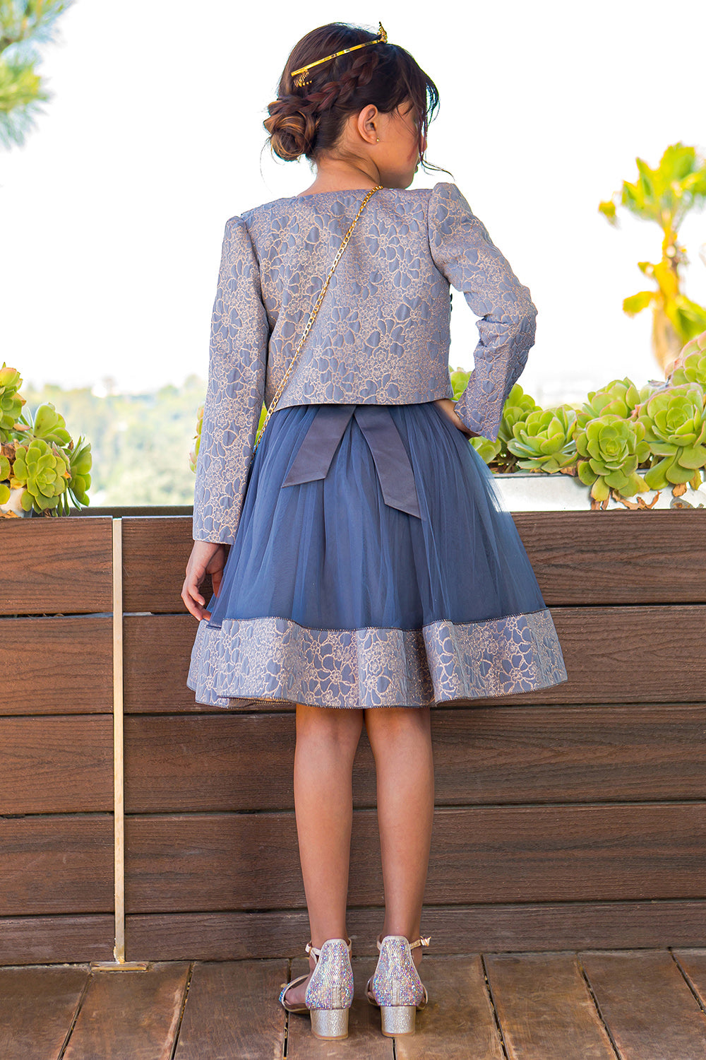 Elegant Jacquard Long Sleeve Jacket Girl Party Dress by Cinderella Couture USA AS9146