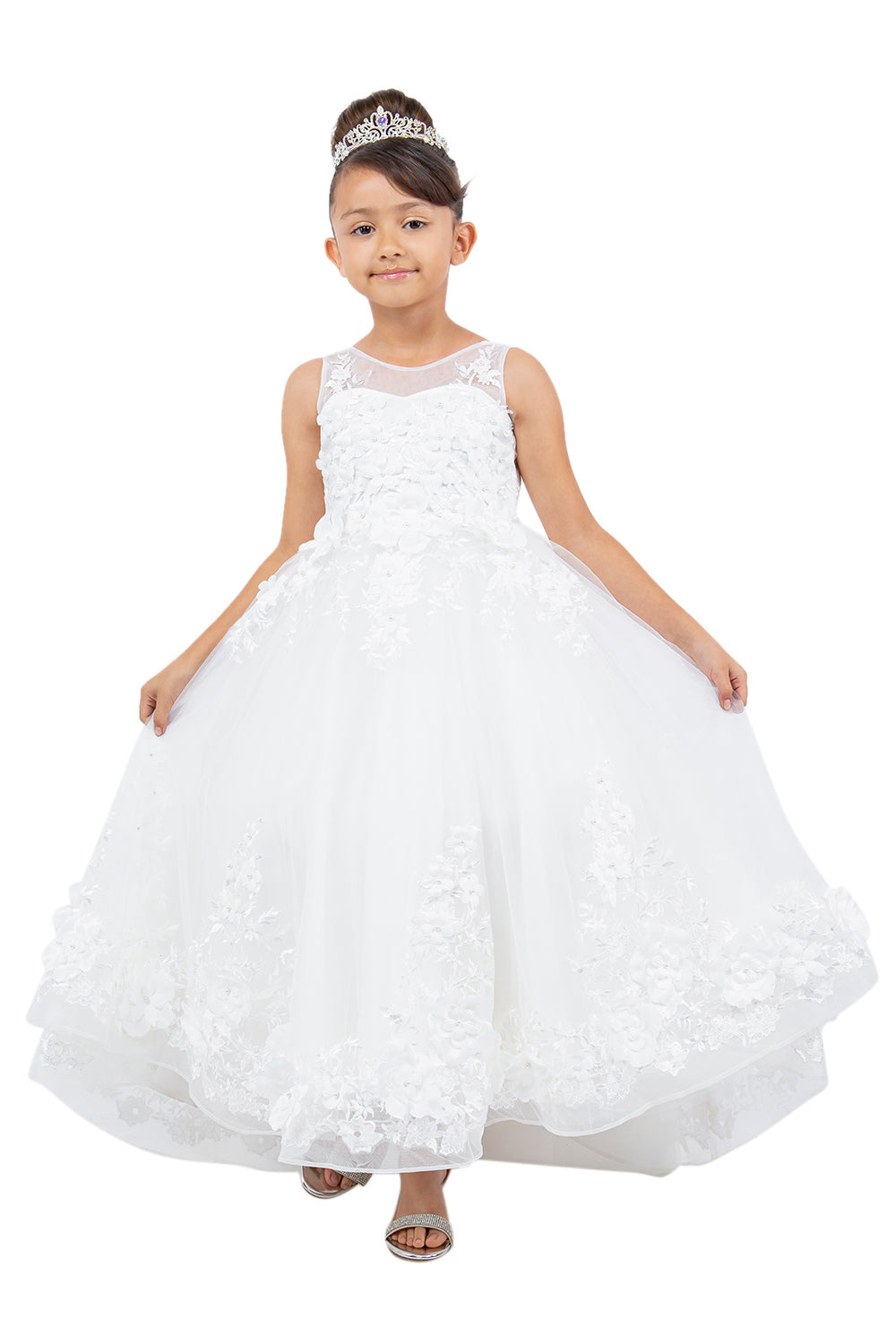 Beautiful Illusion Tulle Flower Girl Dress by Cinderella Couture USA AS9153