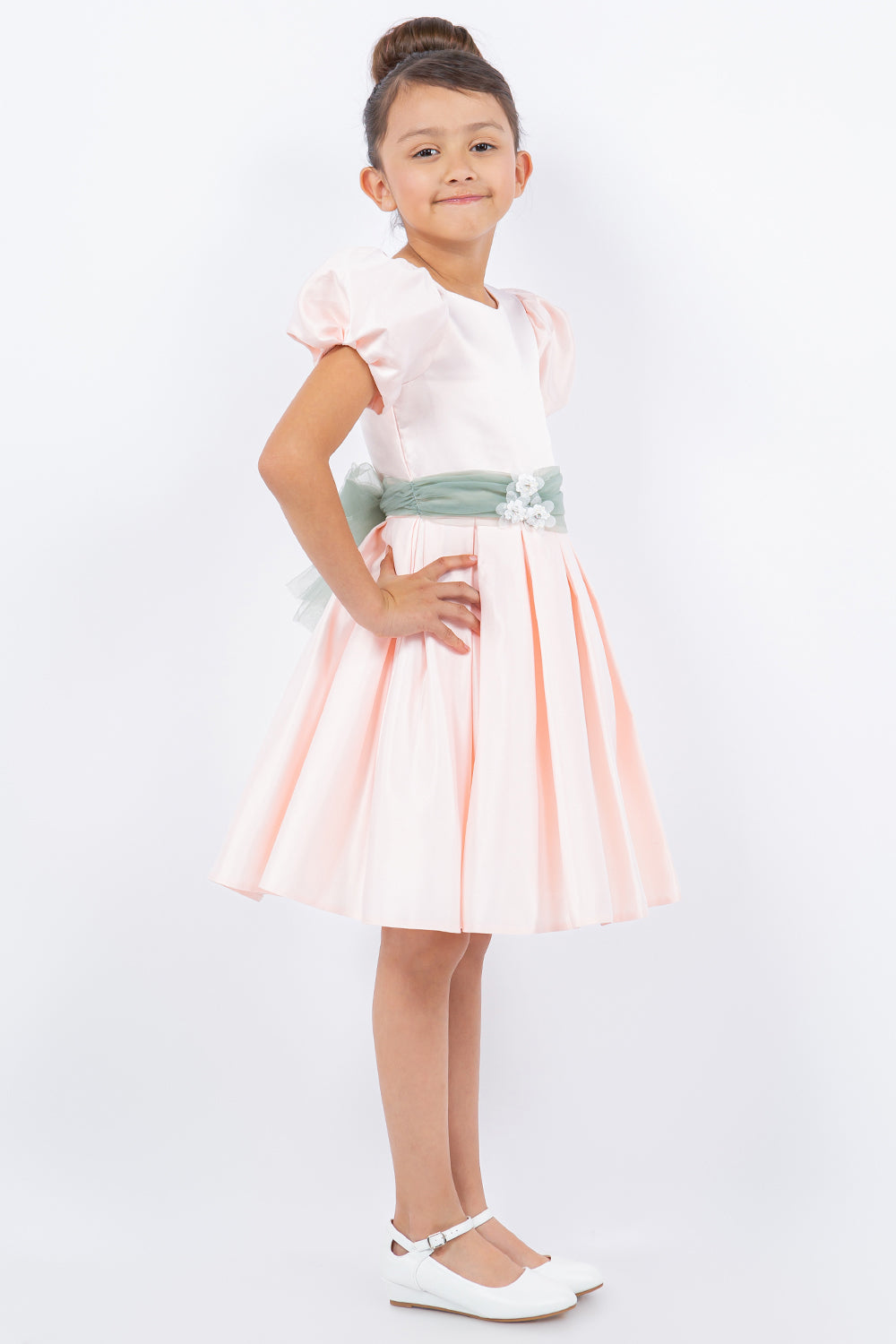 Puff Sleeve Satin Flower Girl Dress by Cinderella Couture USA AS9159