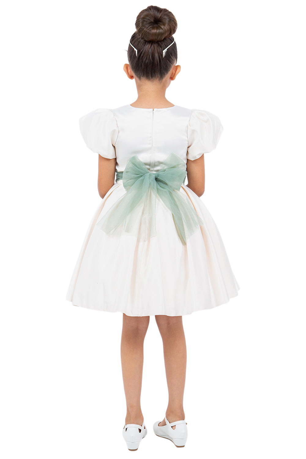 Puff Sleeve Satin Flower Girl Dress by Cinderella Couture USA AS9159