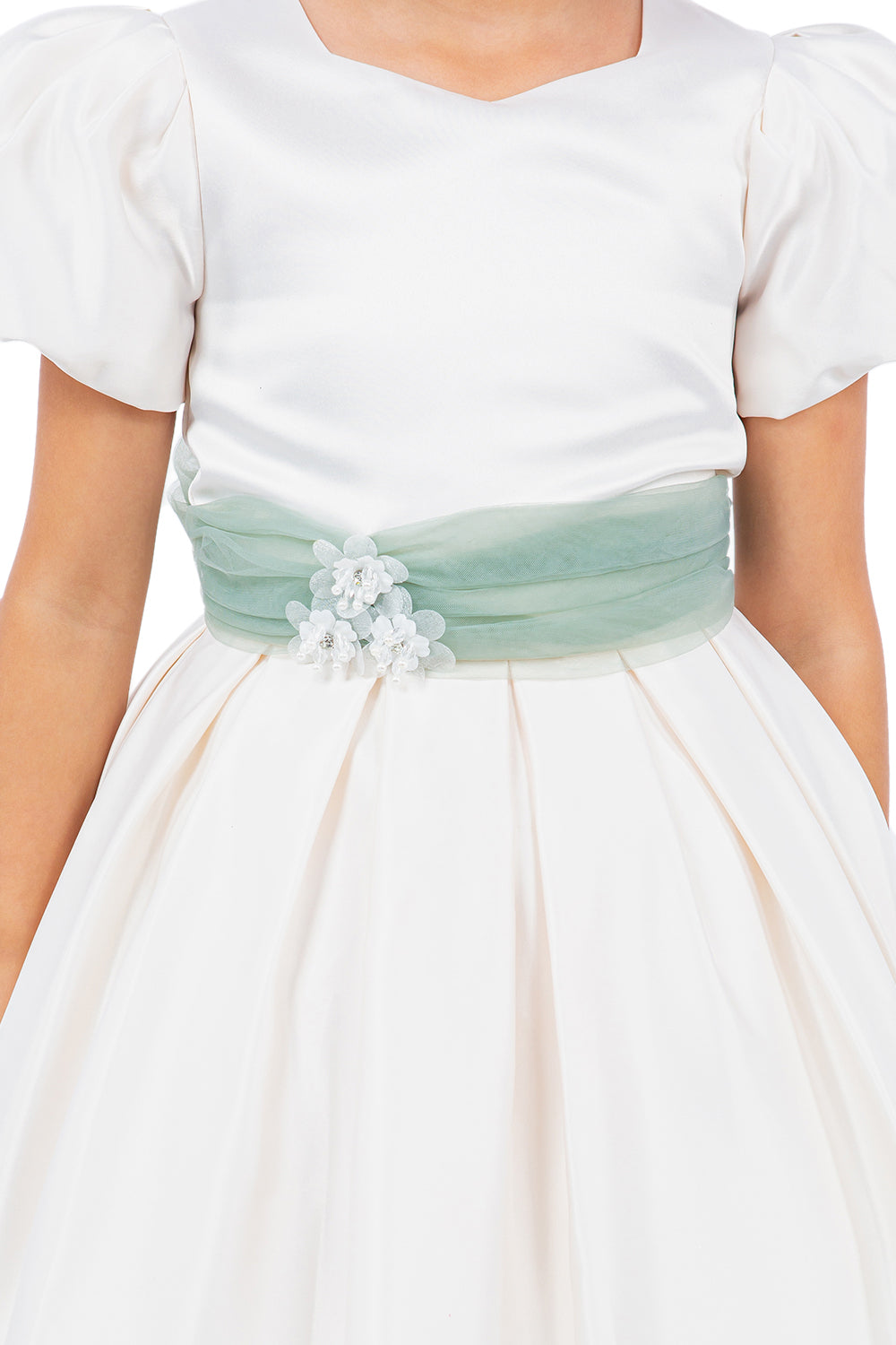 Puff Sleeve Satin Flower Girl Dress by Cinderella Couture USA AS9159