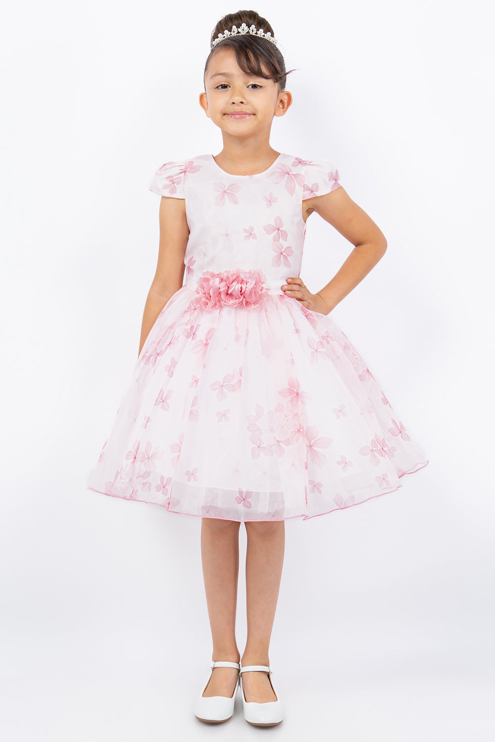 Puff Sleeve Flower Print Girl Party Dress by Cinderella Couture USA AS9161