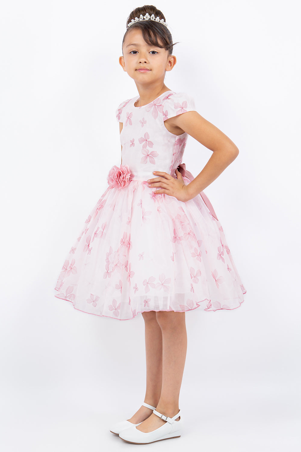 Puff Sleeve Flower Print Girl Party Dress by Cinderella Couture USA AS9161