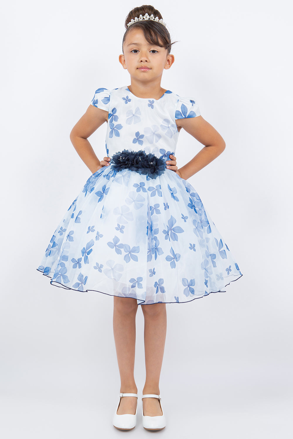 Puff Sleeve Flower Print Girl Party Dress by Cinderella Couture USA AS9161