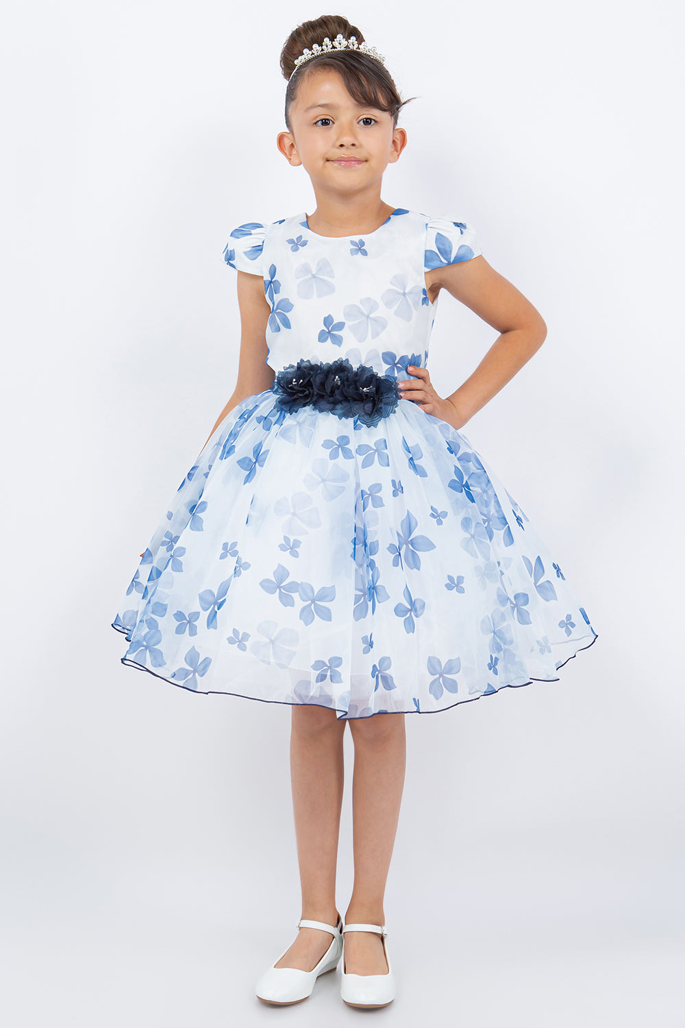 Puff Sleeve Flower Print Girl Party Dress by Cinderella Couture USA AS9161