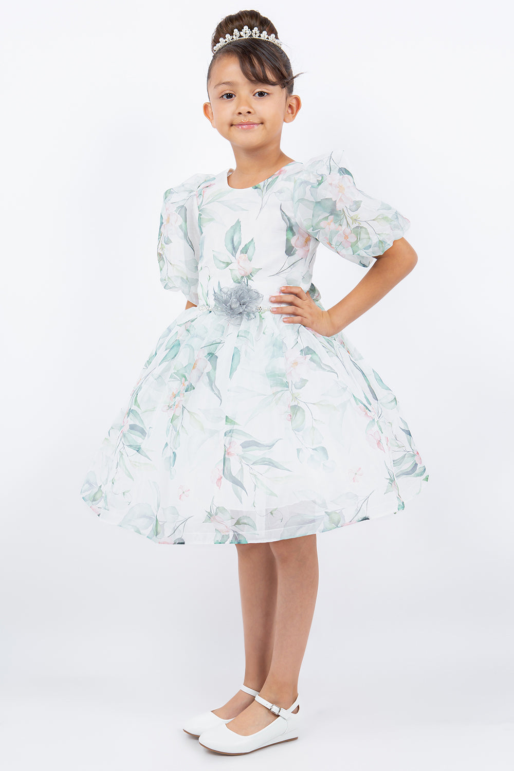 Big Puff Sleeve Print Girl Party Dress by Cinderella Couture USA AS9162