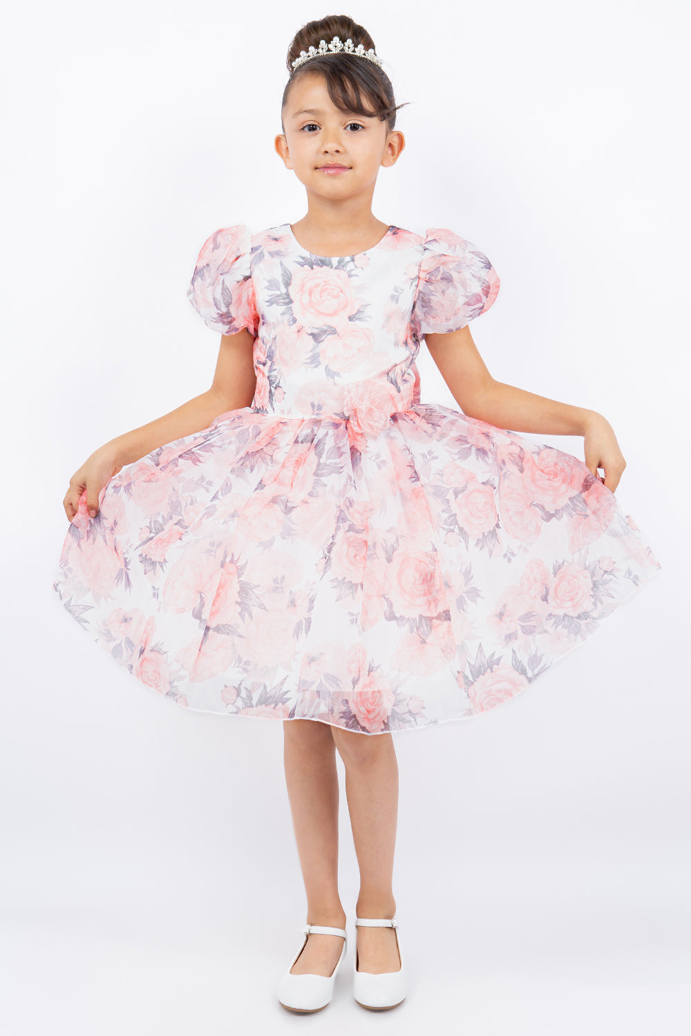 Beautiful Flower Print Organza Girl Party Dress by Cinderella Couture USA AS9163