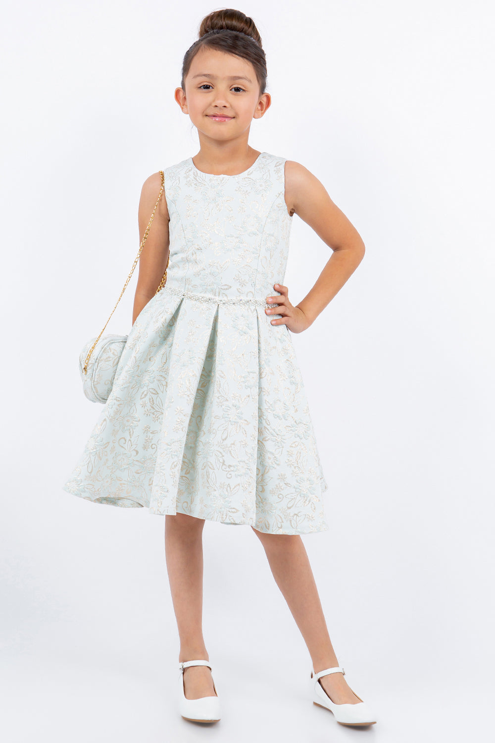 Jacquard Foil Print Girl Party Dress by Cinderella Couture USA AS9164