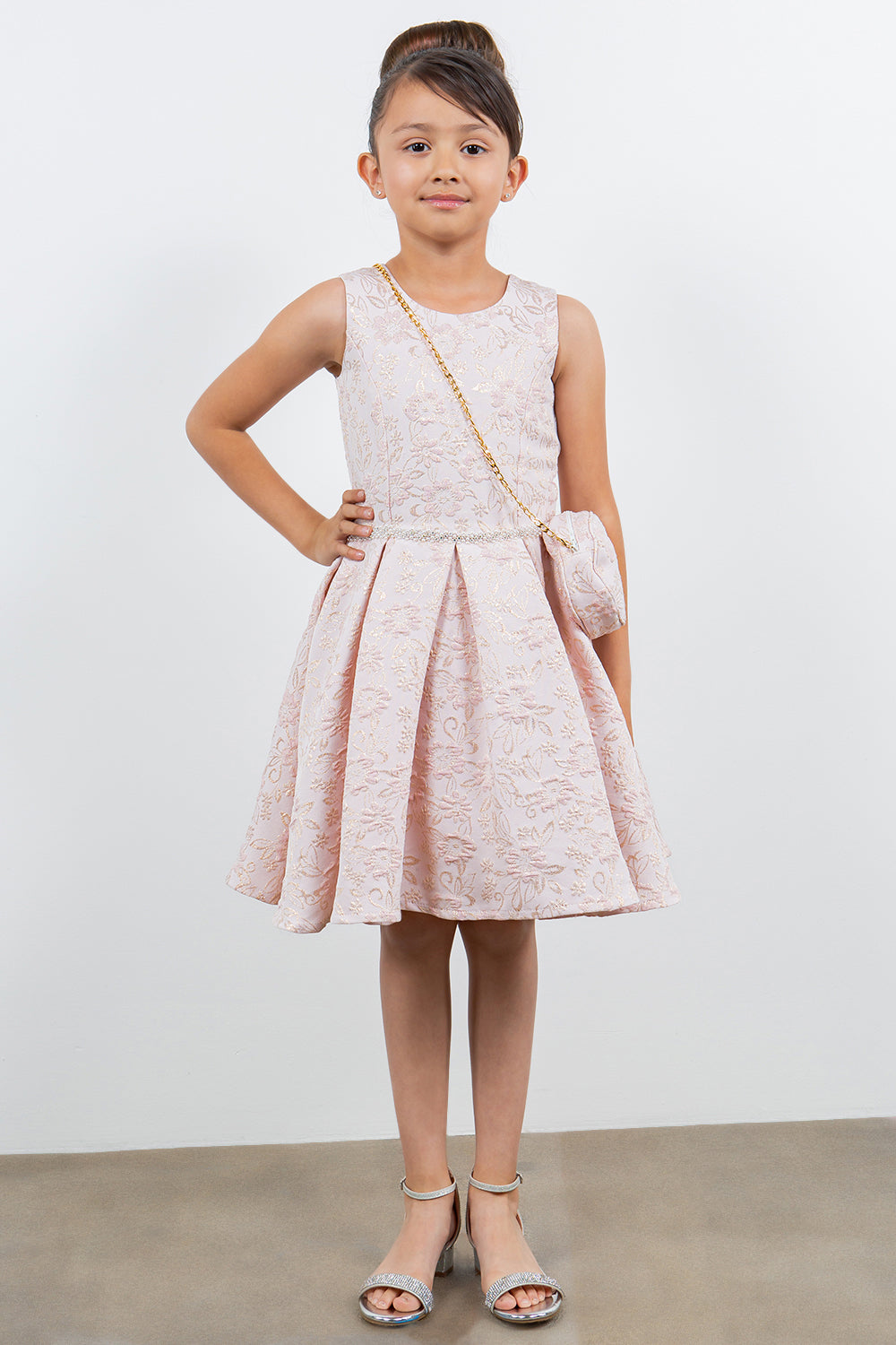 Jacquard Foil Print Girl Party Dress by Cinderella Couture USA AS9164