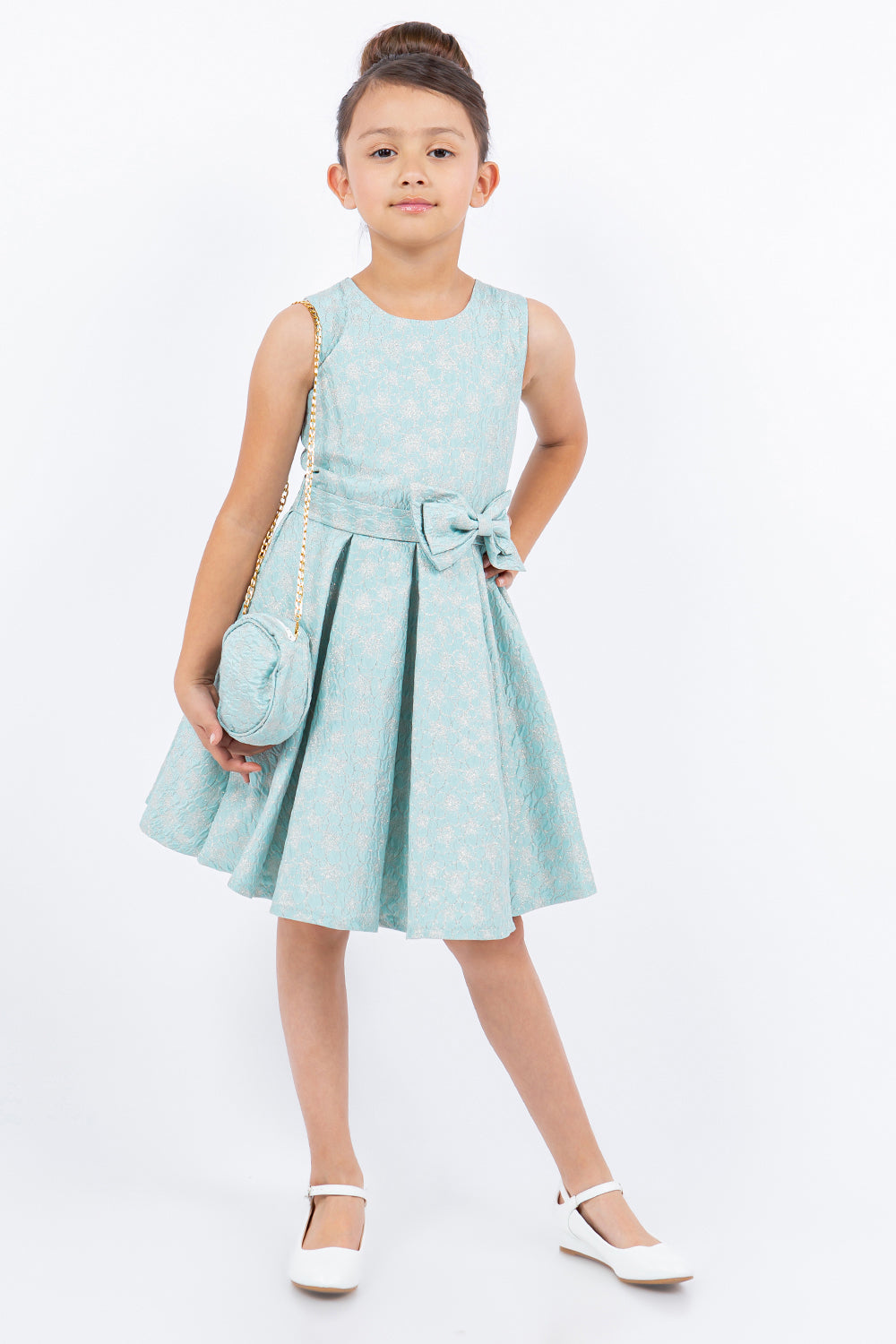 Jacquard Ribbon Sleeveless Jewel Top Girl Party Dress by Cinderella Couture USA AS9165