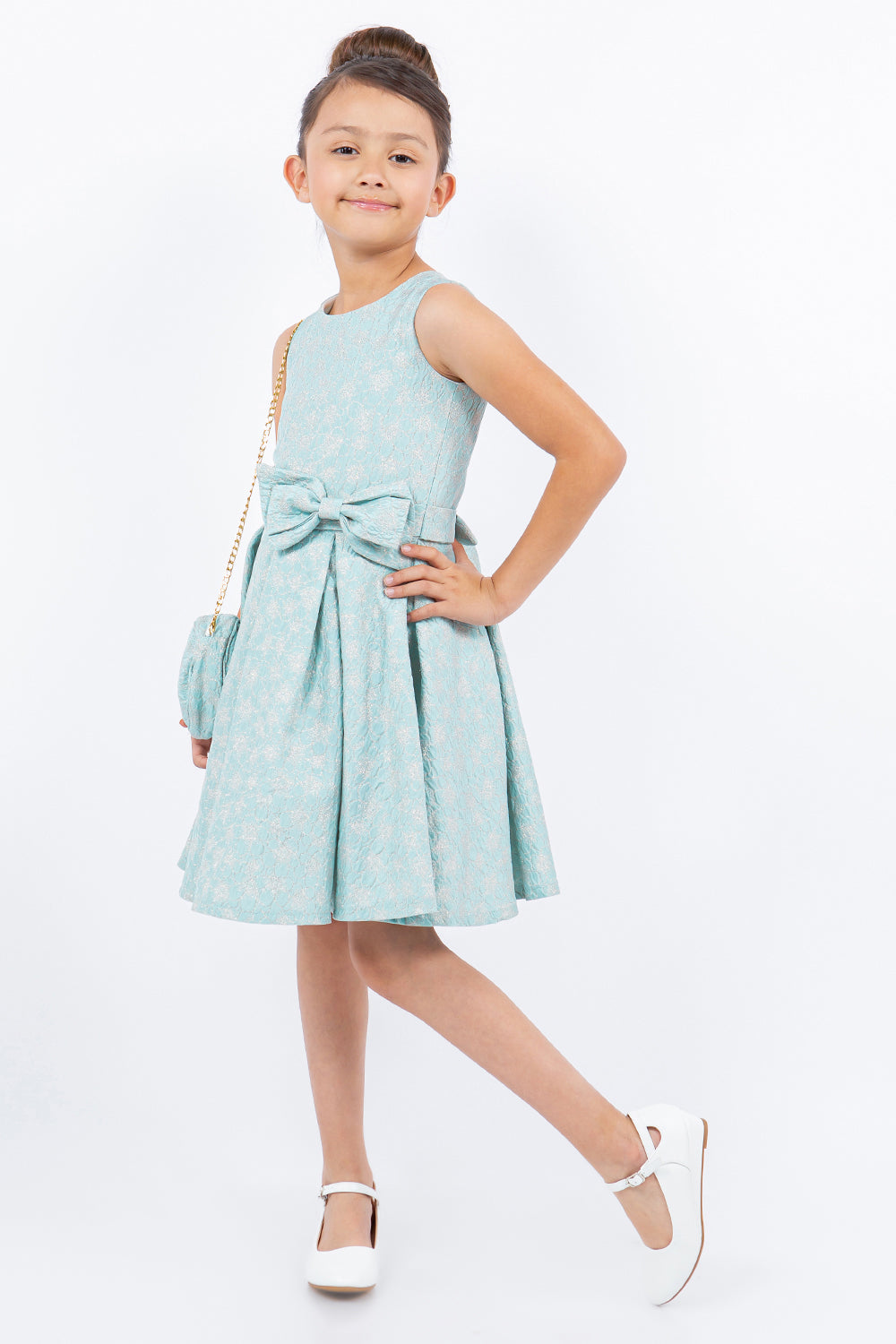 Jacquard Ribbon Sleeveless Jewel Top Girl Party Dress by Cinderella Couture USA AS9165