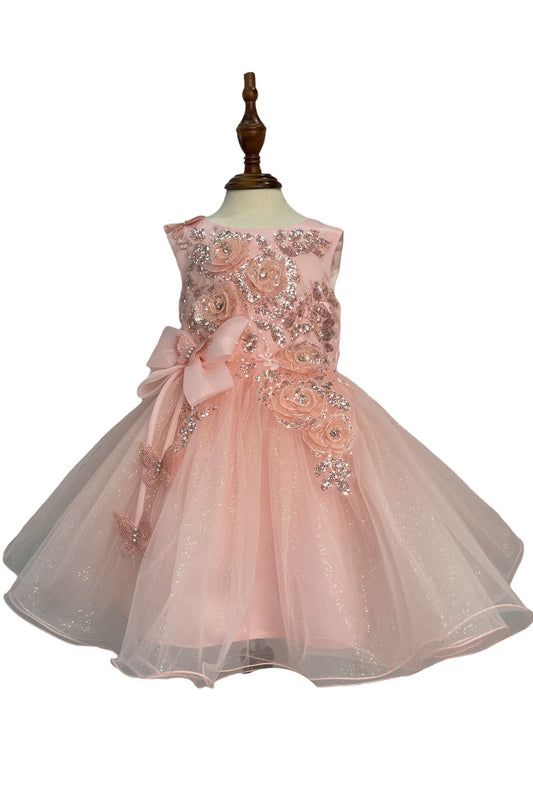 Crystal Tulle Ribbon Flowers Baby Dress by Cinderella Couture USA AS9166B