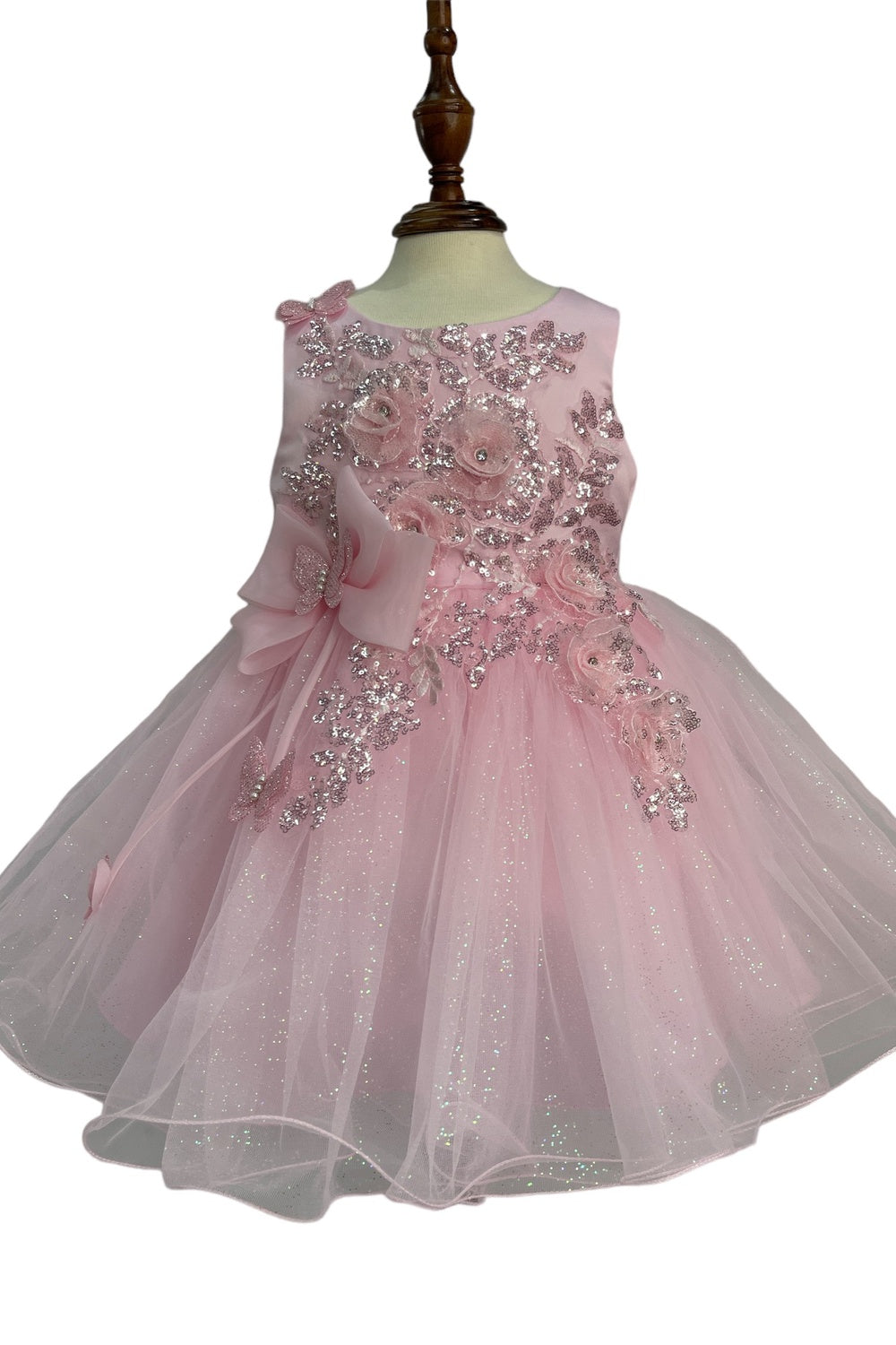 Crystal Tulle Ribbon Flowers Baby Dress by Cinderella Couture USA AS9166B