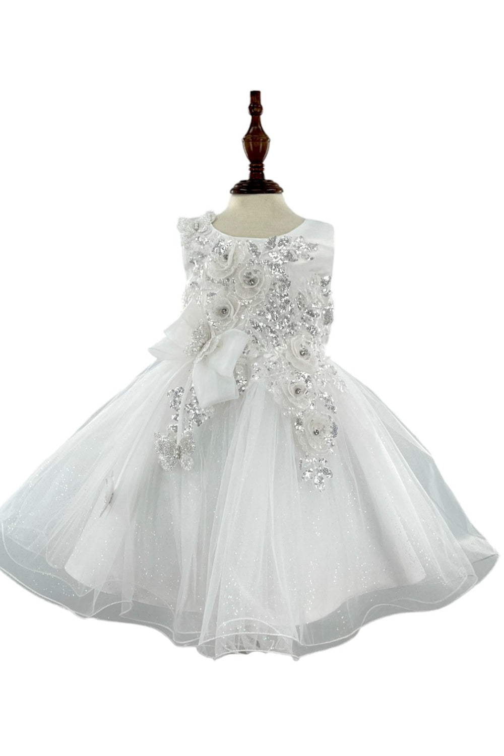 Crystal Tulle Ribbon Flowers Baby Dress by Cinderella Couture USA AS9166B