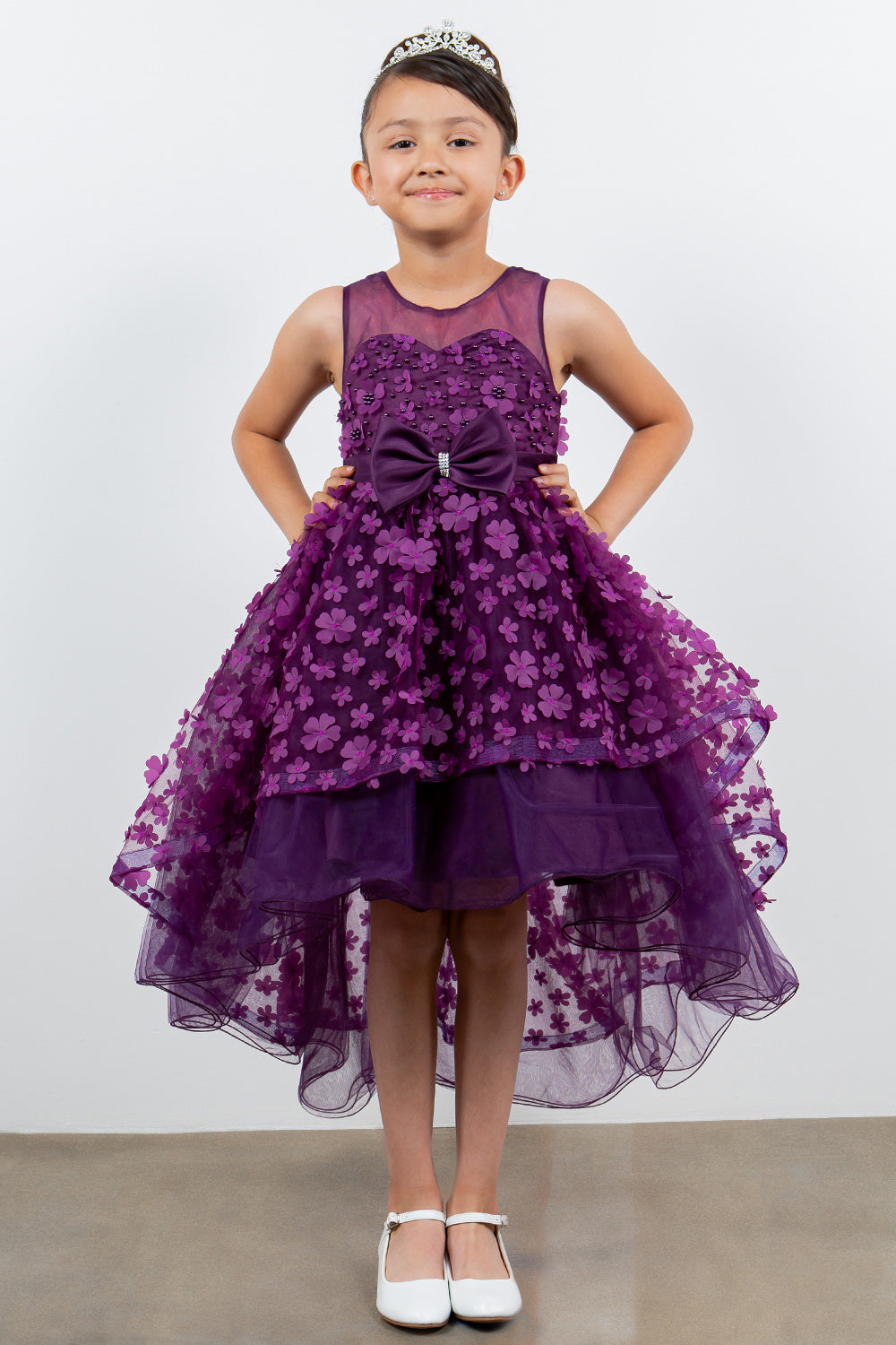 3D Flowers Elegant Illusion Girl Party Dress by Cinderella Couture USA AS9170