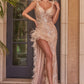 Embellished Feather Sheath Leg Slit Gown By Ladivine 9312 - Women Evening Formal Gown - Special Occasion