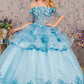 3-D Flower Applique Straight Across Neckline Quinceanera Dress by Elizabeth K - GL3180