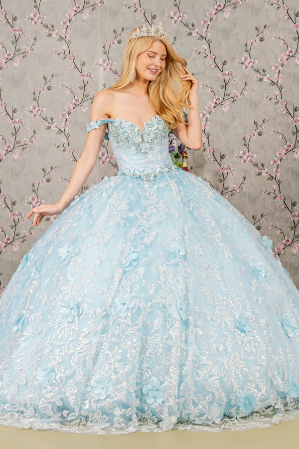 Butterfly Sequin Sweetheart Neckline Quinceanera Dress by Elizabeth K - GL3183