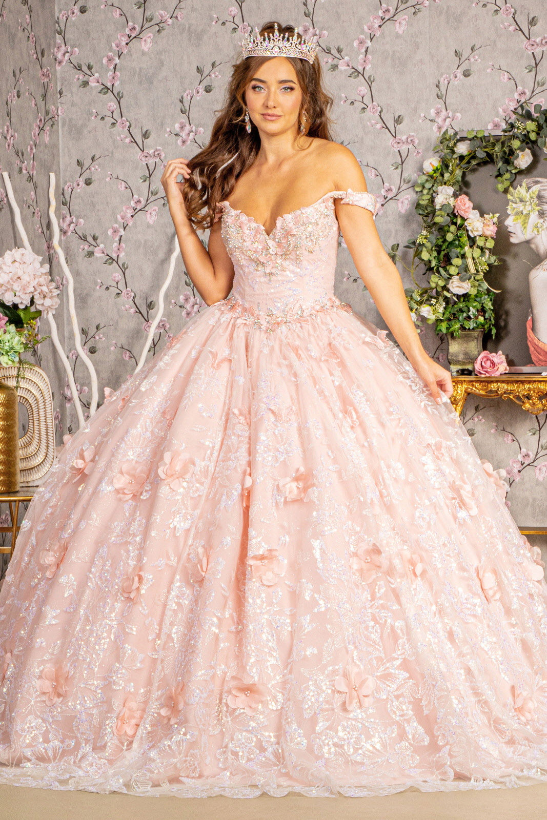 Butterfly Sequin Sweetheart Neckline Quinceanera Dress by Elizabeth K - GL3183