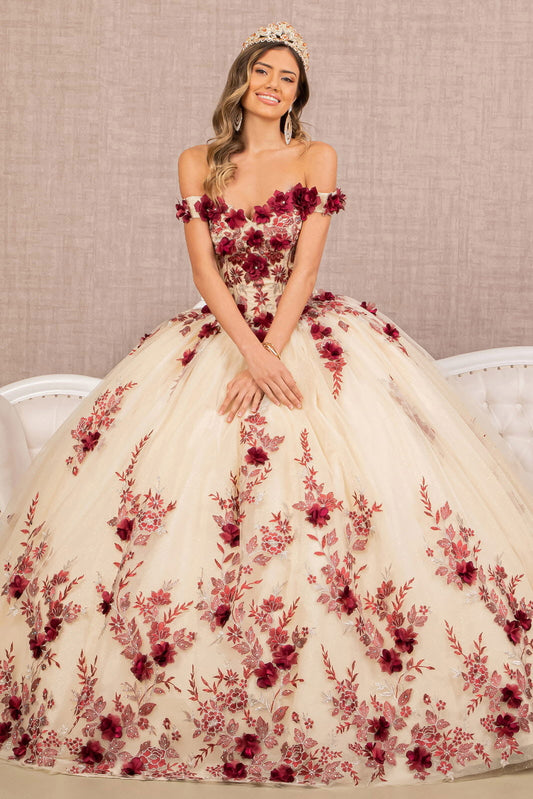 3-D Embroidery Off Shoulder Quinceanera Dress by GLS by Gloria - GL3105