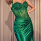 Embellished Satin Fitted Slit Gown By Ladivine CD868 - Women Evening Formal Gown - Special Occasion